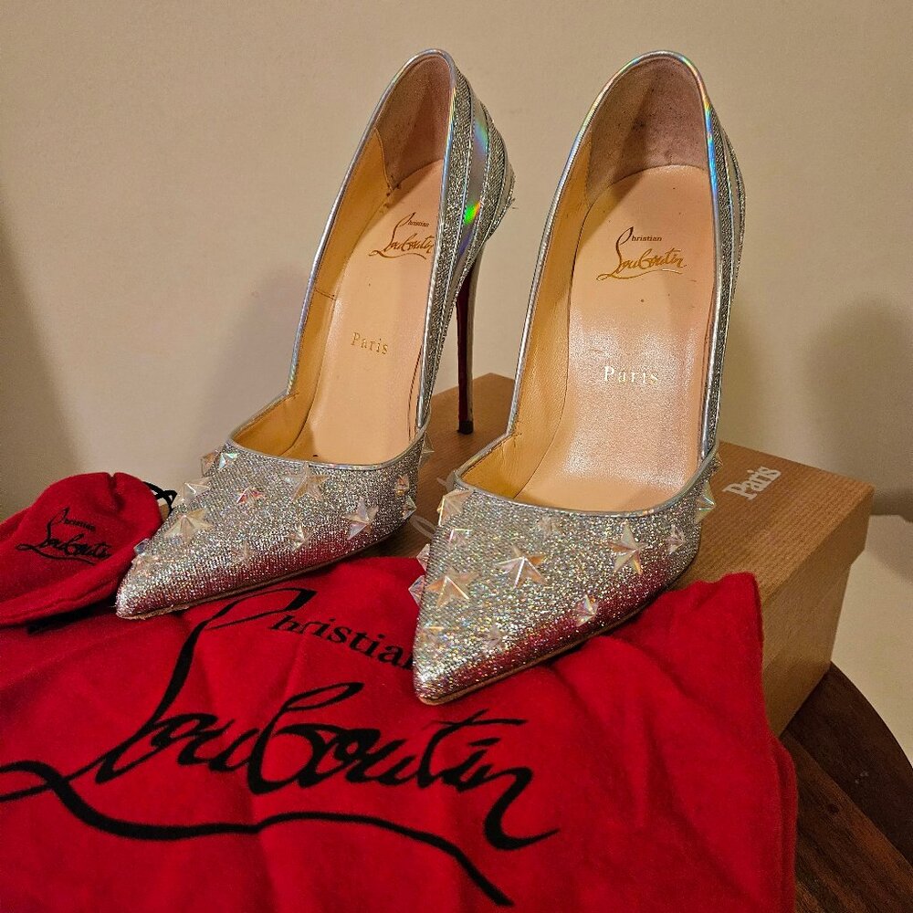 Christian Louboutin Wonder Pump 120 Lurex Silver Size 7.5 (EU 37.5) EUC